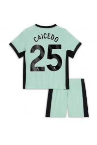 Chelsea Moises Caicedo #25 Jalkapallovaatteet Lasten Kolmas peliasu 2023-24 Lyhythihainen (+ Lyhyet housut)